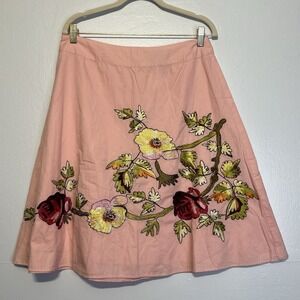 Persaman Skirt Cotton Size 10 Coral Floral Embroidery  A-Line Festival 90s Boho
